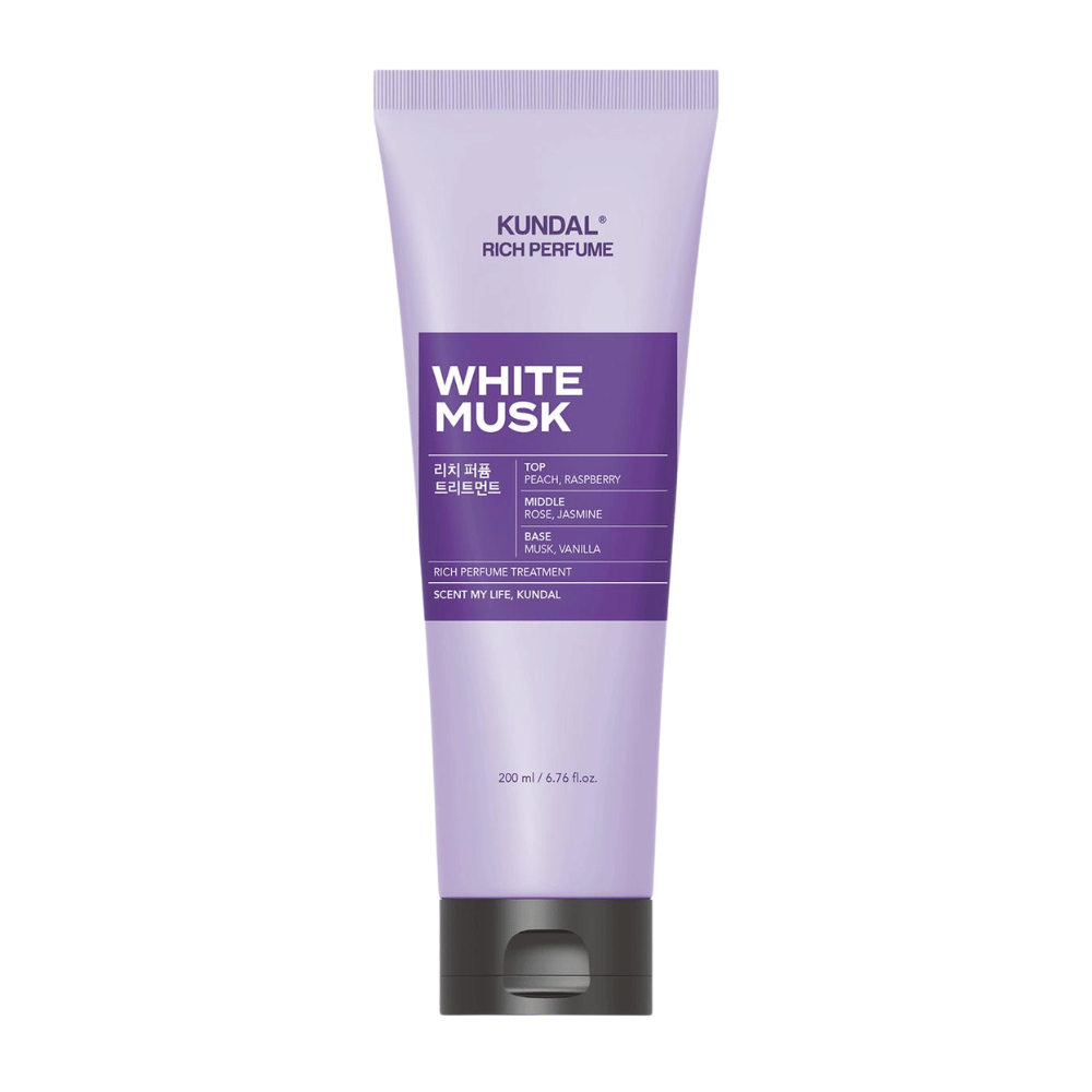 2. KUNDAL Rich Perfume Body Lotion White Musk 200 ml – vlažilni losjon za telo z vonjem breskve, maline, vrtnice, jasmina, mošusa in vanilje