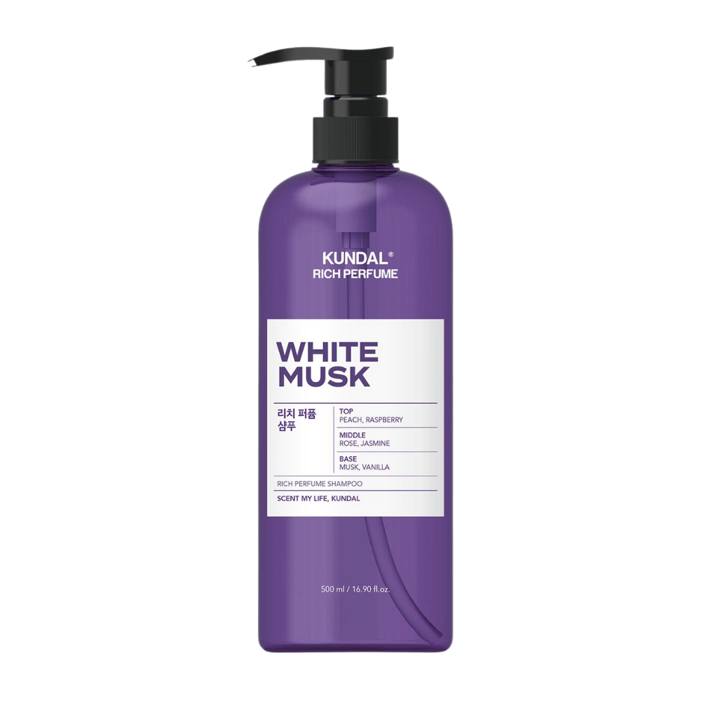 2. KUNDAL Rich Perfume Shampoo White Musk 500 ml – šampon z vonjem breskve, maline, vrtnice, jasmina, mošusa in vanilje