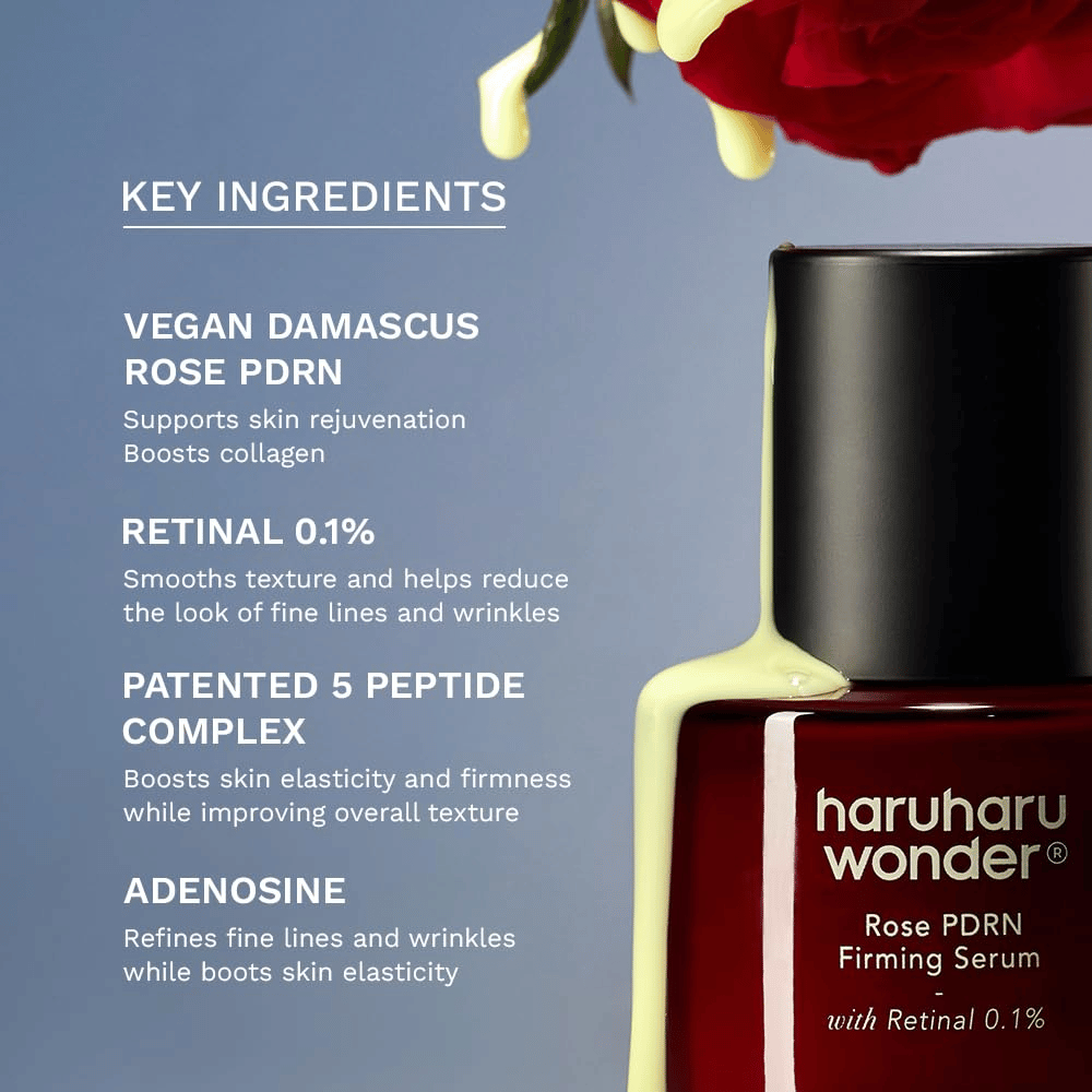 Haruharu Wonder Rose PDRN Firming Serum z veganskim Rose PDRN, retinalom 0,1 %, peptidi in adenozinom