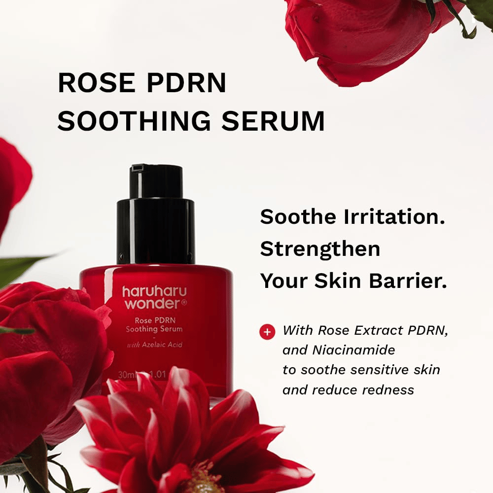 Haruharu Wonder Rose PDRN Soothing Serum z PDRN, azelaično kislino in niacinamidom za rdečico in kožno bariero