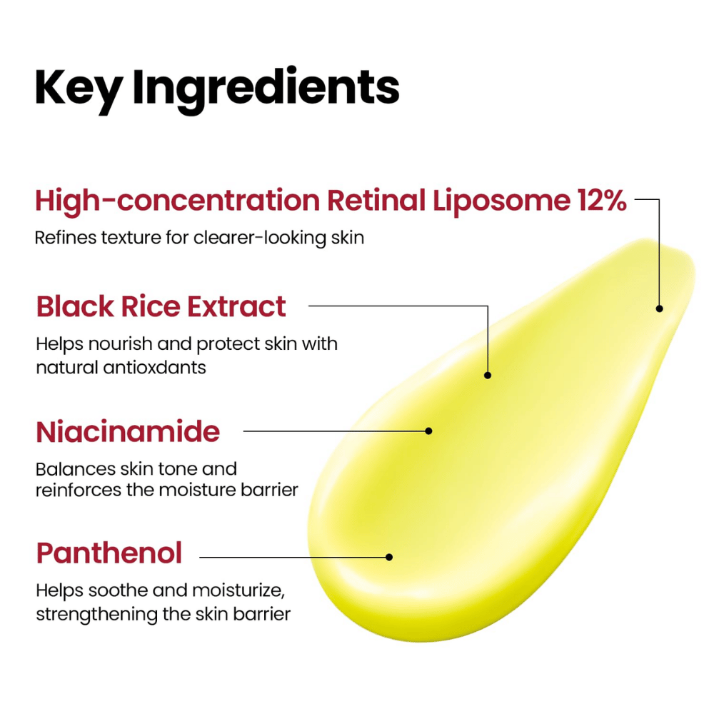 K-SECRET SEOUL 1988 Advanced Shot – koncentrirana formula z Retinal Liposome 12 %, črnim rižem, niacinamidom in pantenolom.