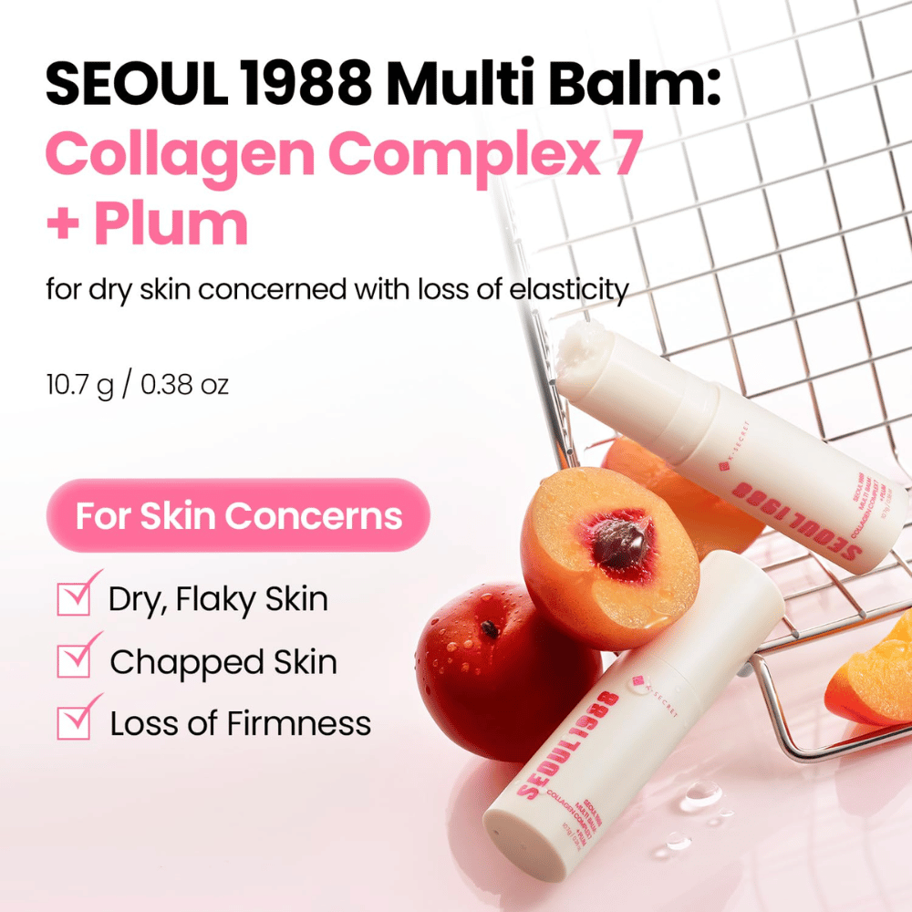 K-SECRET SEOUL 1988 Multi Balm Collagen Complex 7 + Plum 10,7 g – vlažilni balzam za suho kožo in kožo z zmanjšano čvrstostjo.
