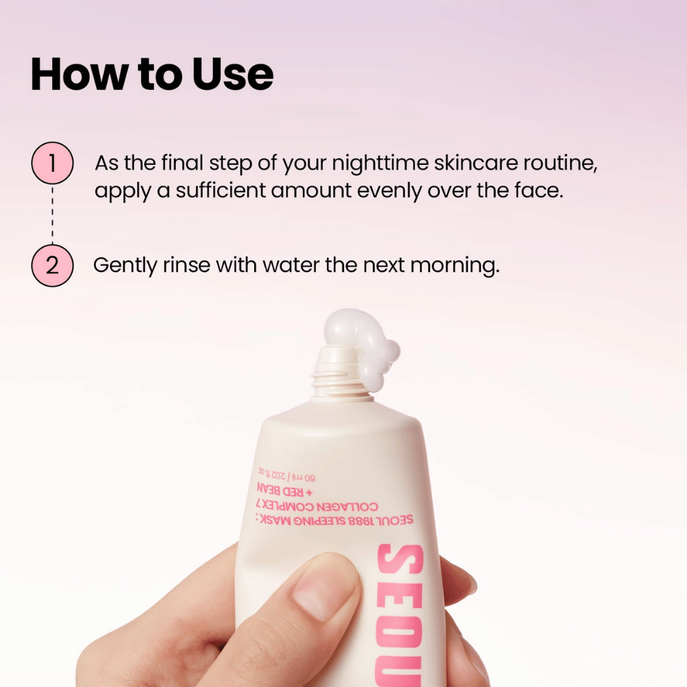K-SECRET SEOUL 1988 Sleeping Mask – nočna maska s Collagen Complex 7 in Red Bean, ki se nanese kot zadnji korak večerne rutine.