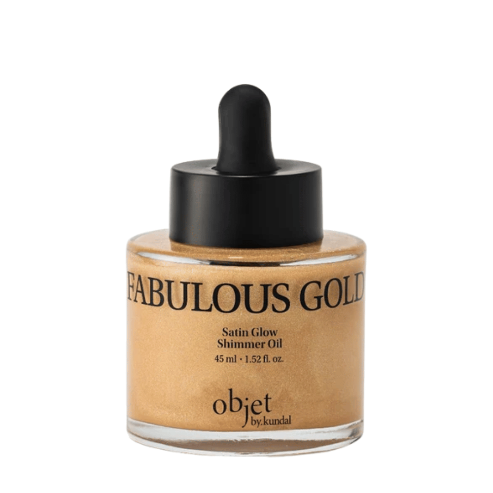 Objet by KUNDAL Satin Glow Shimmer Oil Fabulous Gold 45 ml – zlato olje za telo z bleščečim satenskim zaključkom za sijoč lesk.