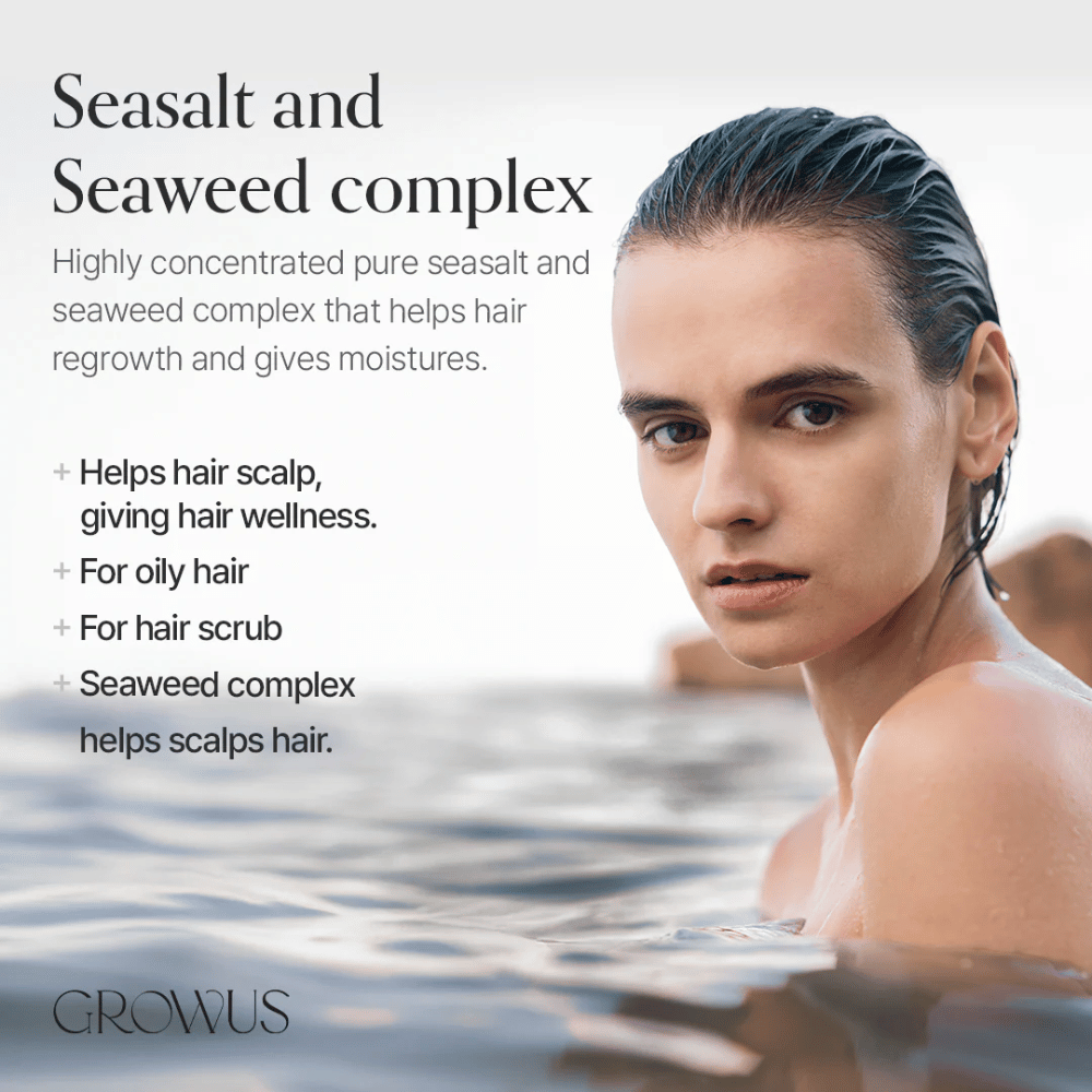 GROWUS Sea Salt Therapy Shampoo z morskim kompleksom, ki pomirja lasišče in je primeren za mastne lase