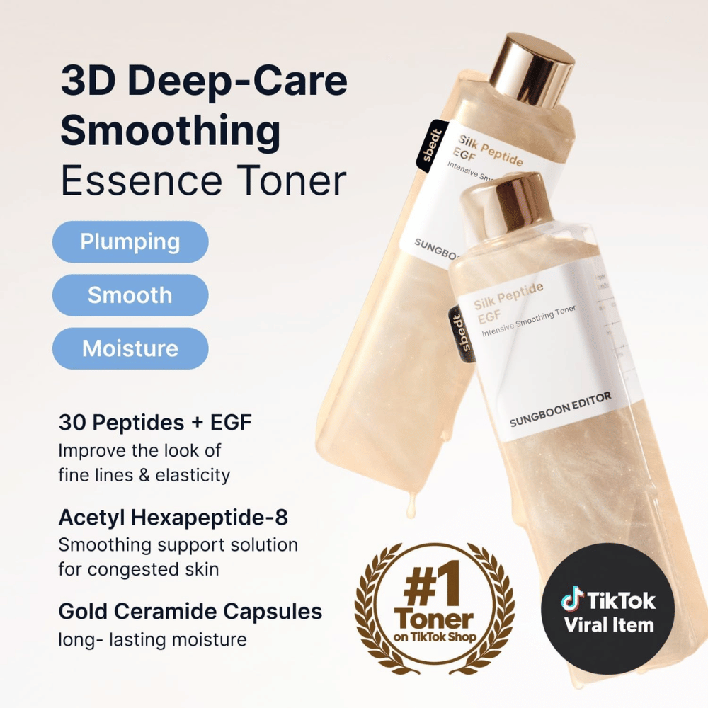 SUNGBOON EDITOR Silk Peptide EGF Intensive Smoothing Toner – essence toner s peptidi, EGF in ceramidi