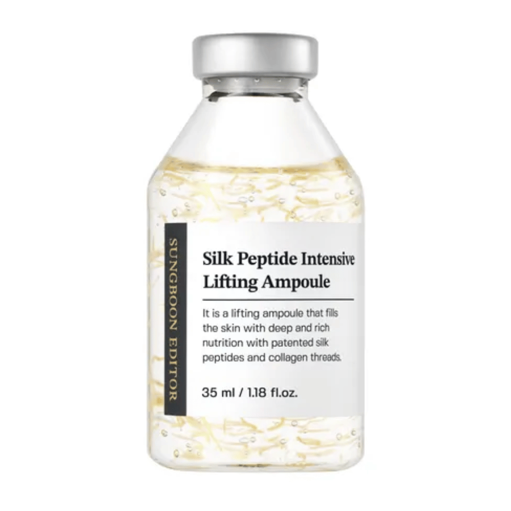 SUNGBOON EDITOR Silk Peptide Intensive Lifting Ampoule 35 ml seruma za obraz s kolagenom in peptidi za anti-age nego, čvrstejšo kožo in izboljšano strukturo kože.