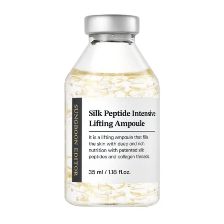 SUNGBOON EDITOR Silk Peptide Intensive Lifting Ampoule 35 ml seruma za obraz s kolagenom in peptidi za anti-age nego, čvrstejšo kožo in izboljšano strukturo kože.