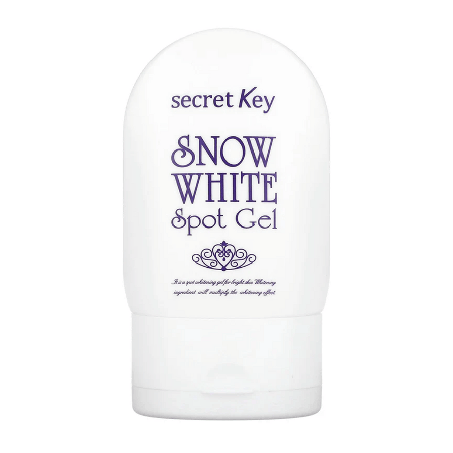 Slika izdelka Secret Key Snow White Spot Gel v beli embalaži z vijoličnim besedilom.