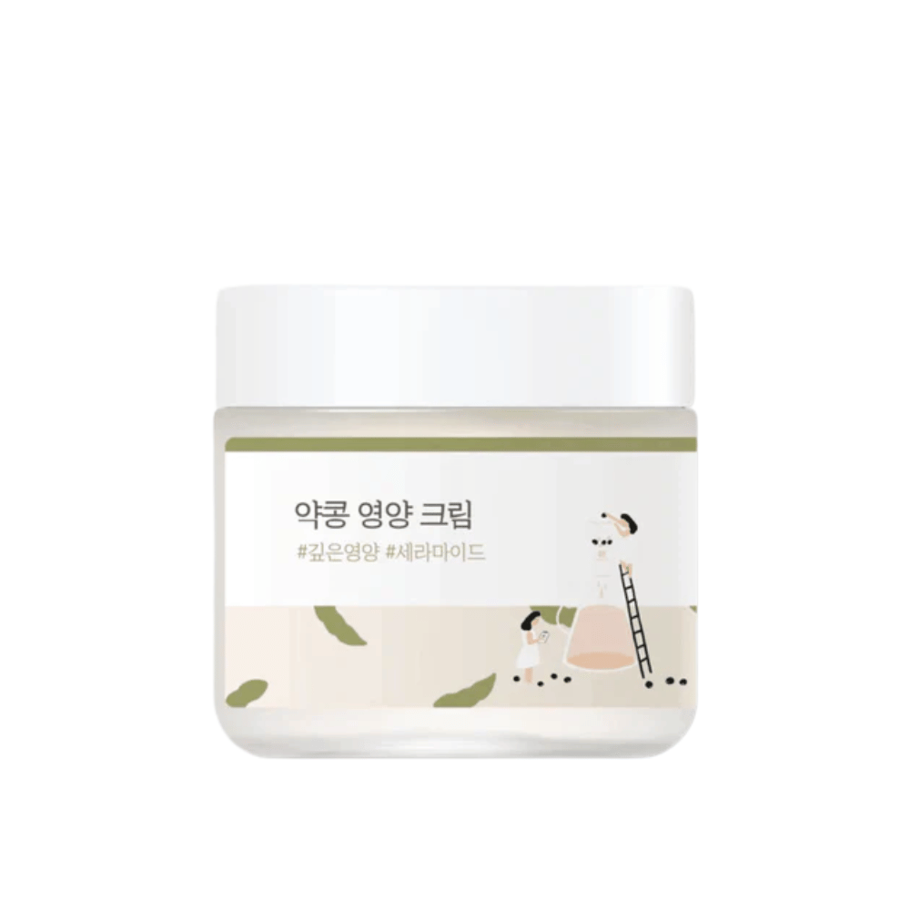 Mixsoon Soybean Nourishing Cream v stekleni posodi z belim pokrovom in zeleno etiketo. Globoko hranilna krema za suho in občutljivo kožo.