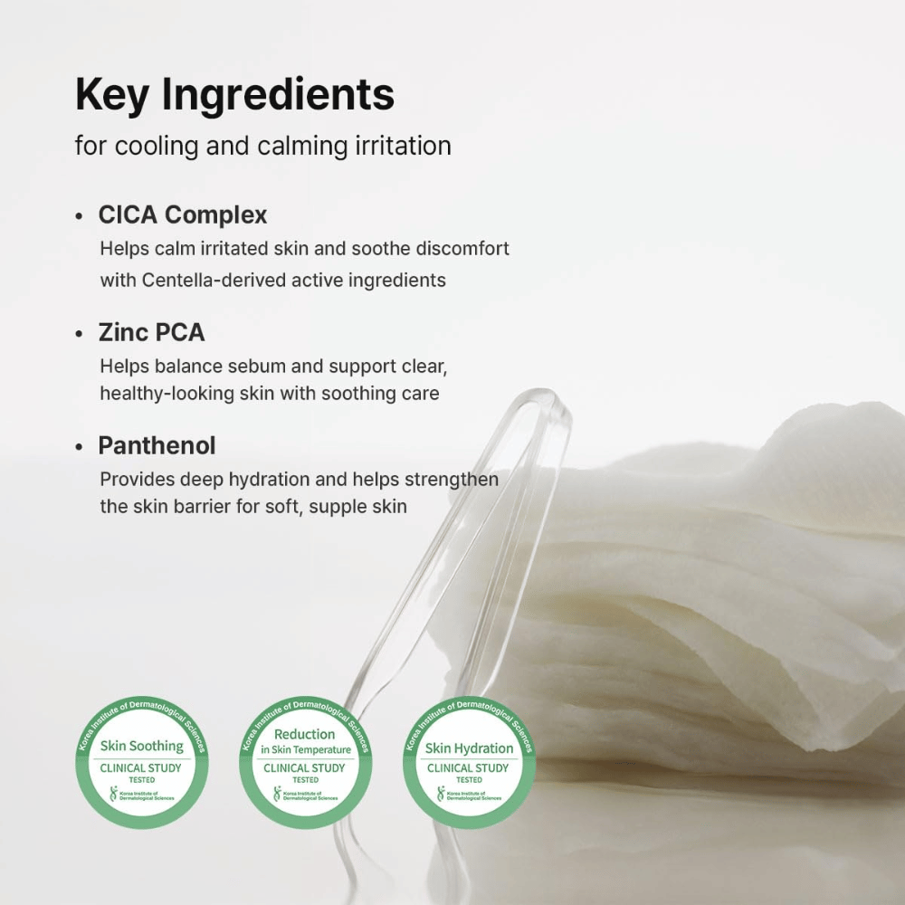 Slika – sestavine (EEAT + SEO)
Dr. Althea Stretchfit Calming Pad s CICA Complex, Zinc PCA in Panthenolom, ki pomirjajo kožo, uravnavajo sebum in krepijo kožno bariero.