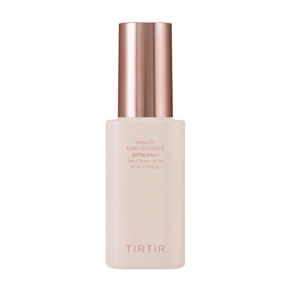 Slika izdelka "TIRTIR MASK FIT TONE UP ESSENCE" z SPF30 PA++, toniran primer, ki ščiti pred UV-sevanjem. Vsebina: 30 ml.