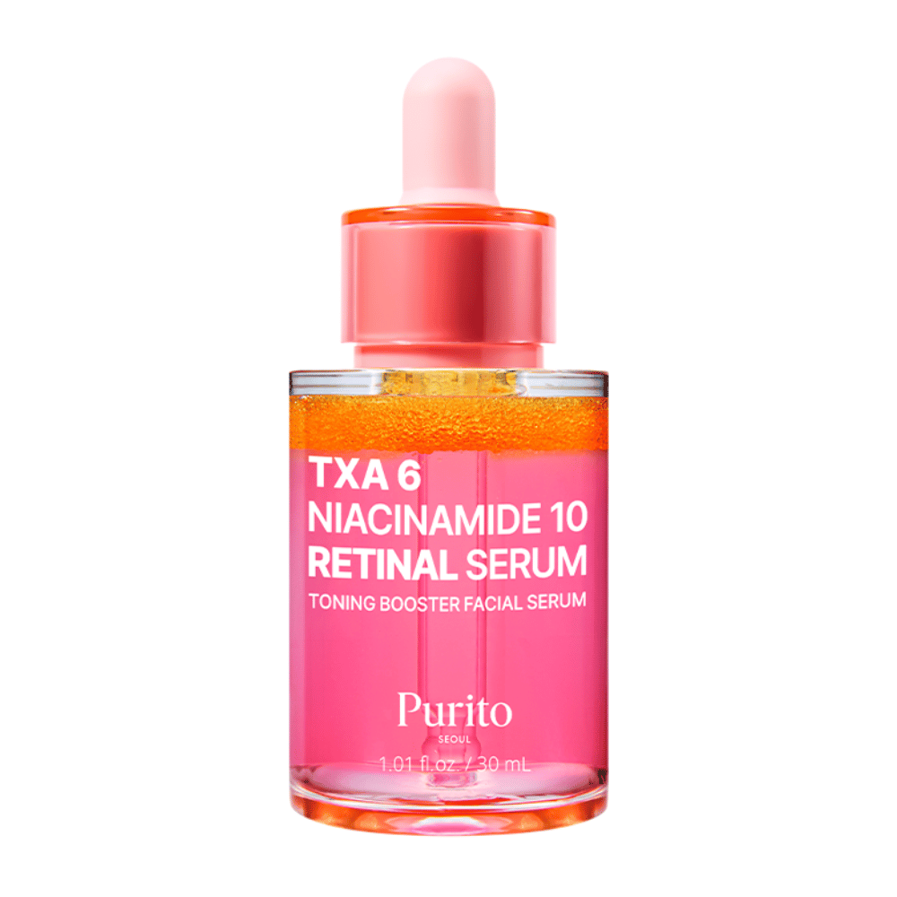 Slika izdelka Purito TXA 6 Niacinamide 10 Retinal Serum 30 ml. Tonirajoči booster serum, ki izboljša strukturo kože in sijaj.
