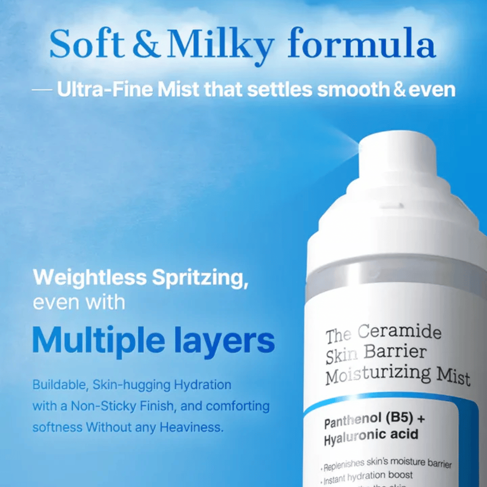 COSRX Ceramide Skin Barrier Mist – mehka in mlečna formula, ki zagotavlja lahko vlaženje brez lepljivosti.