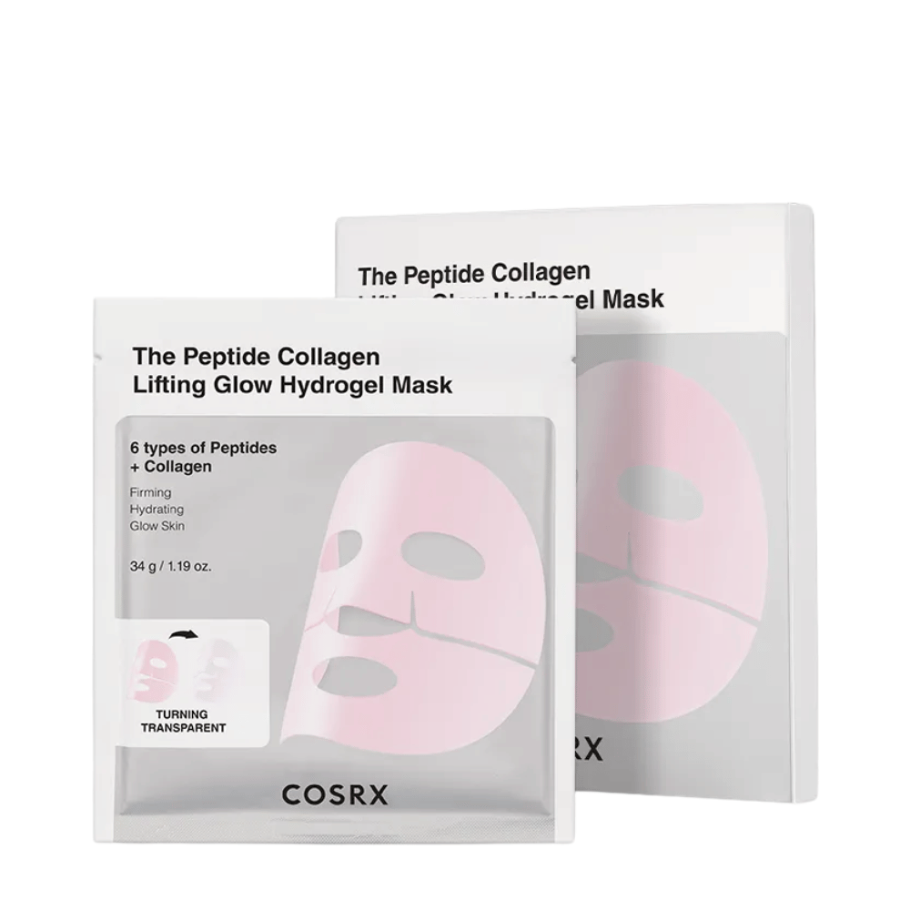 Slika izdelka COSRX Peptide Collagen Lifting Glow Hydrogel Mask – učvrstitvena in vlažilna obrazna maska s peptidi in kolagenom.
