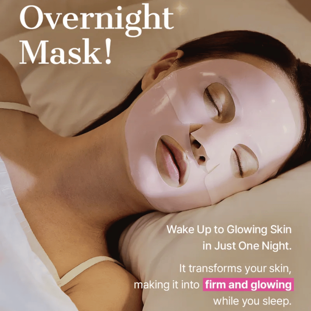 COSRX Peptide Collagen Hydrogel Mask uporabljena kot nočna maska – vlaži, učvrsti in daje sijaj med spanjem.