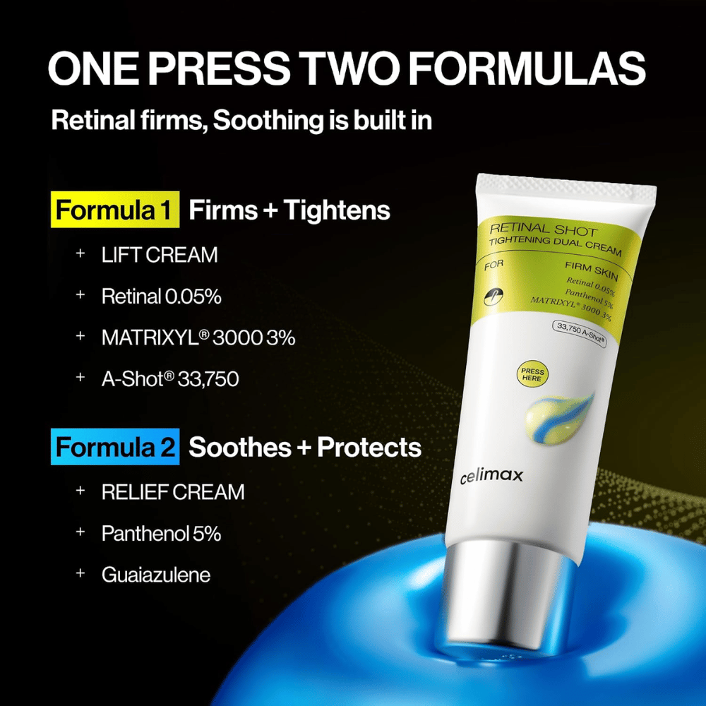 Celimax The Vita-A Retinal Shot Tightening Dual Cream – dvojna formula za učvrstitev, vlaženje in pomirjujočo nego kože