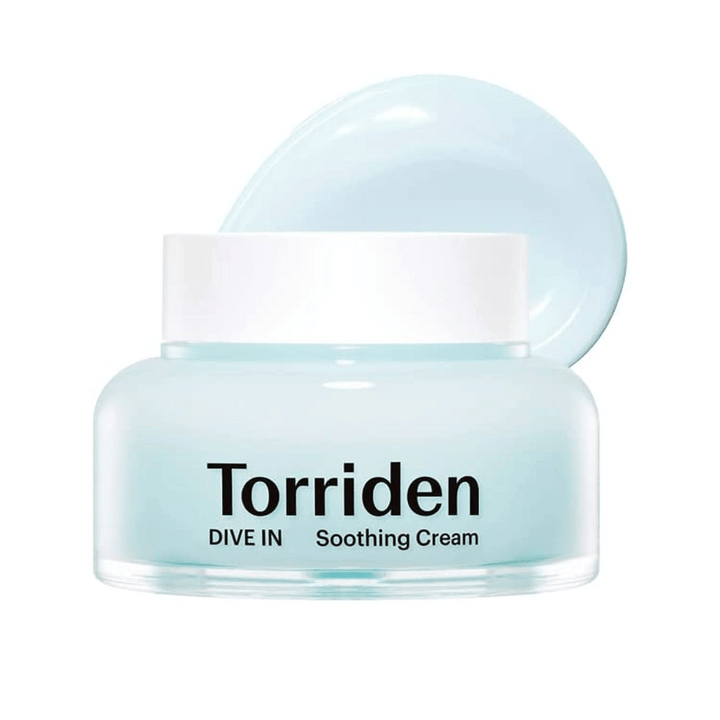 DIVE-IN Low Molecular Hyaluronic Acid Soothing Cream 100ml, od Torriden, zagotavlja dolgotrajno vlaženje kože, preprečuje suhost in ohranja njeno naravno ravnovesje vlage.