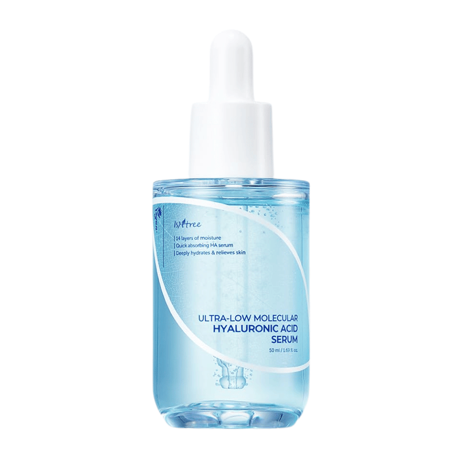 Isntree Ultra-Low Molecular Hyaluronic Acid Serum 50 ml, lahko vpojni obrazni serum z ultra nizko molekularno hialuronsko kislino za intenzivno in globinsko vlaženje.