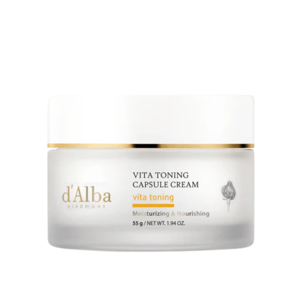 d'Alba Vita Toning Capsule Cream krema za obraz – korejska krema za sijaj z vitaminskimi kapsulami, ki pomaga vlažiti kožo in zagotoviti enakomernejši, bolj sijoč ten kože.