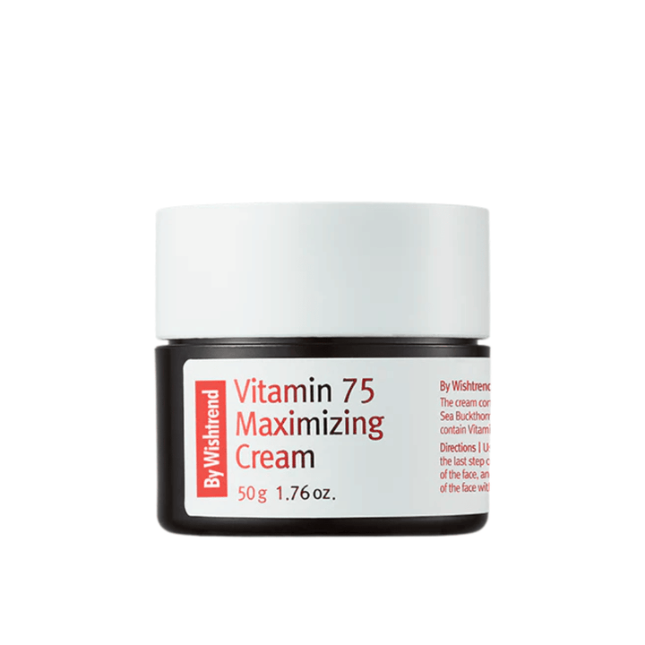 By Wishtrend Vitamin 75 Maximizing Cream kremasta tekstura v lončku, ki se hitro vpije in vlaži kožo, ne da bi bila težka.