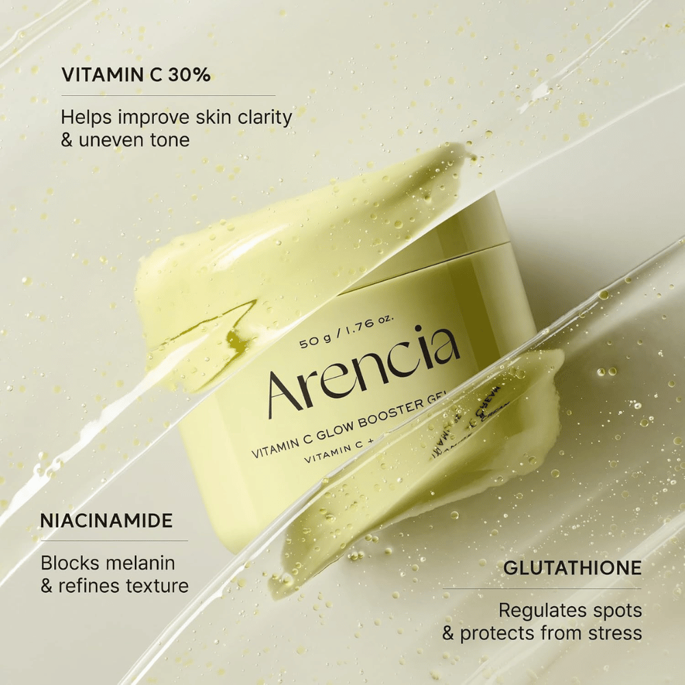 Arencia Vitamin C Glow Booster Gel Cream – s 30 % vitamina C, niacinamidom in glutationom za bolj enakomeren ten in sijaj kože