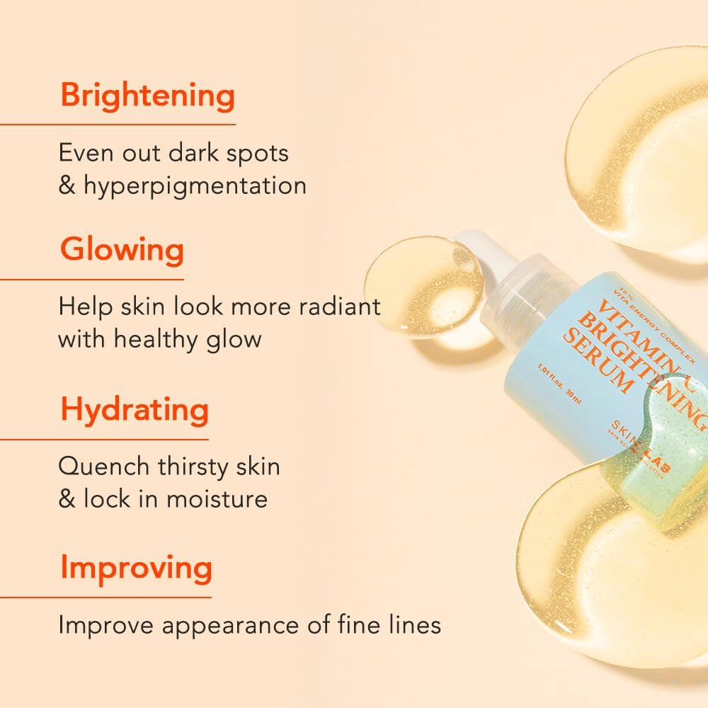 Skin&Lab Vitamin C Brightening Serum izboljša ton in strukturo kože z zmanjšanjem temnih lis in hiperpigmentacije. Vlaži, daje svež sijaj in izboljšuje elastičnost kože. Popolno za sijoč in enakomeren videz kože.