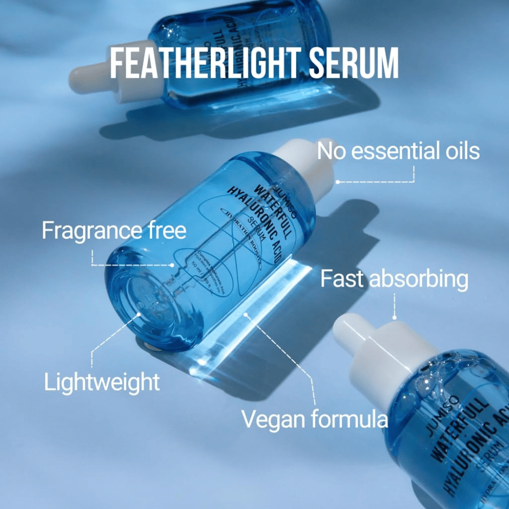 Jumiso Waterfull Hyaluronic Acid Serum – lahko hialuronsko serum brez parfumov in eteričnih olj, hitro vpojno in vegansko vlažilno serum za vse tipe kože