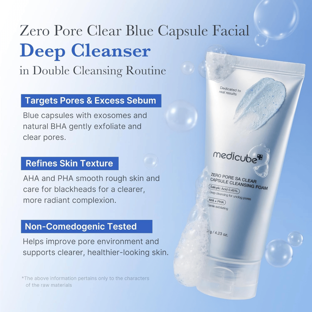 Medicube Zero Pore SA Clear Capsule Cleansing Foam – globinsko čistilno sredstvo za obraz, ki uravnava sebum in izboljšuje strukturo kože.