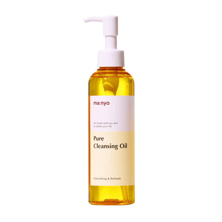 Ena steklenica ma:nyo Pure Cleansing Oil 200ml za odstranjevanje ličil na beli podlagi.