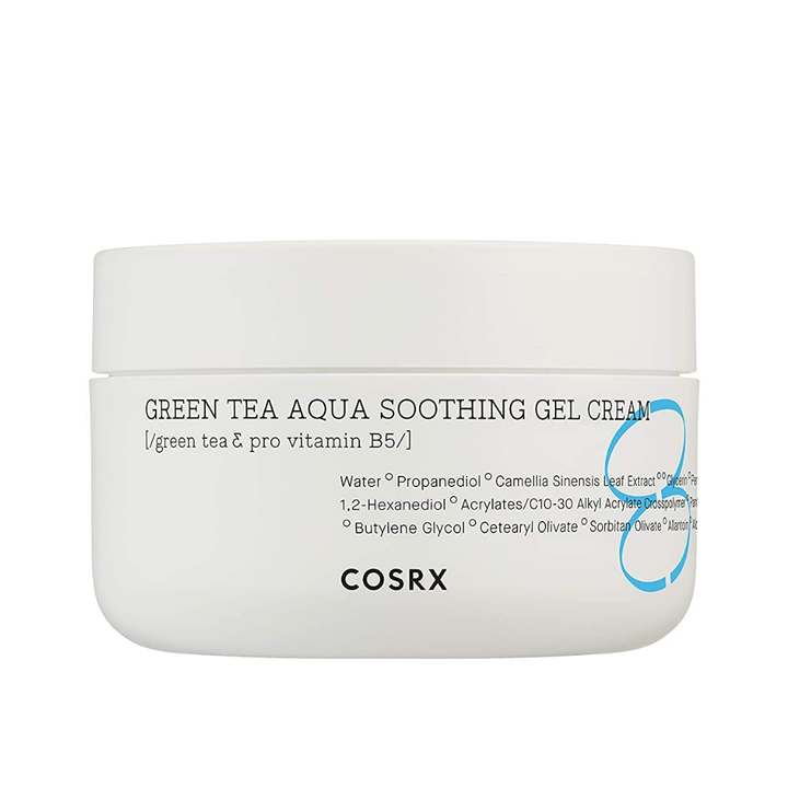 COSRX Green Tea Aqua Soothing Gel Cream 50ml, ki vlaži in pomirja kožo.