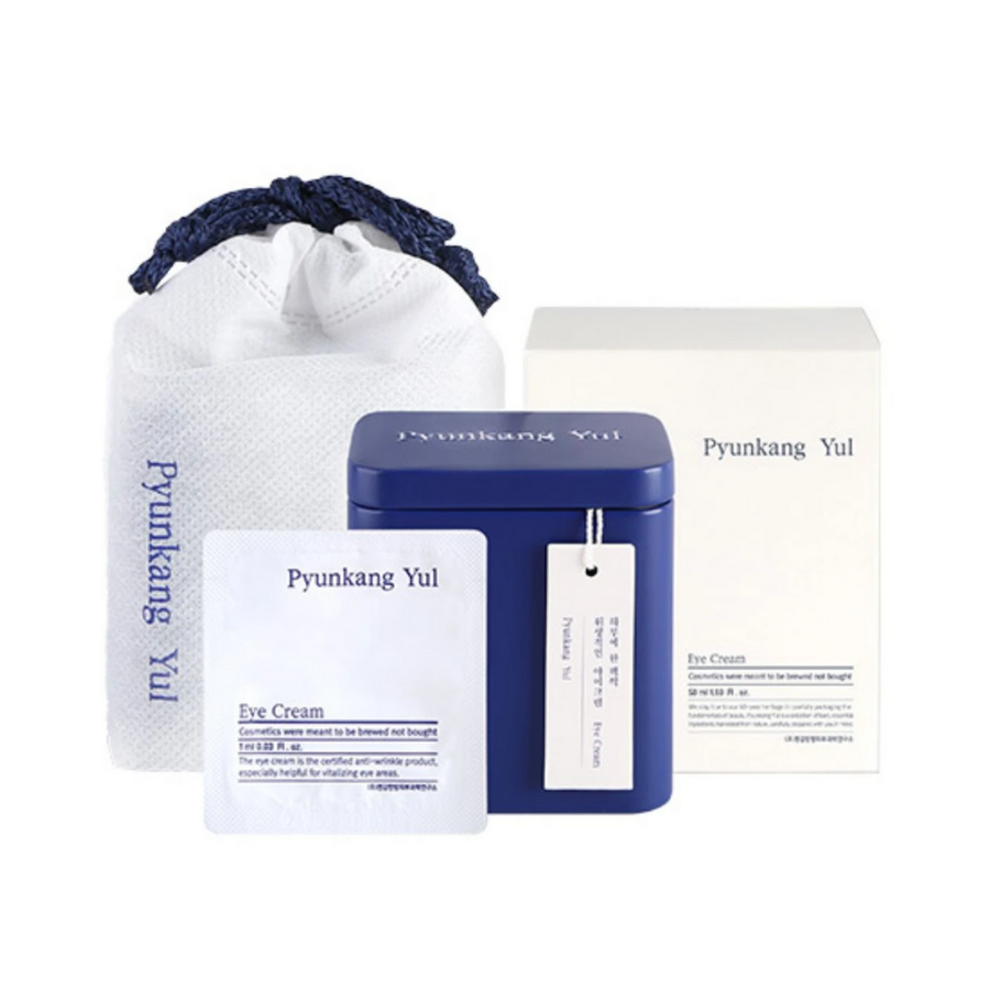 Paket z modro vrečko in belo škatlo za Pyunkang Yul Eye Cream 1ml x 50 kos.