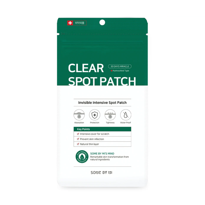 Some By Mi 30 Days Miracle Clear Spot Patch (18 kos) na beli podlagi za akne s sposobnostjo absorbiranja rane tekočine.