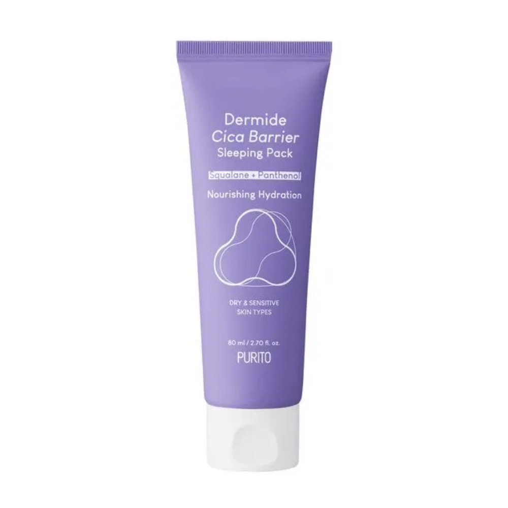 PURITO Dermide Cica Barrier Sleeping Pack 80ml za navlaženo občutljivo kožo.
