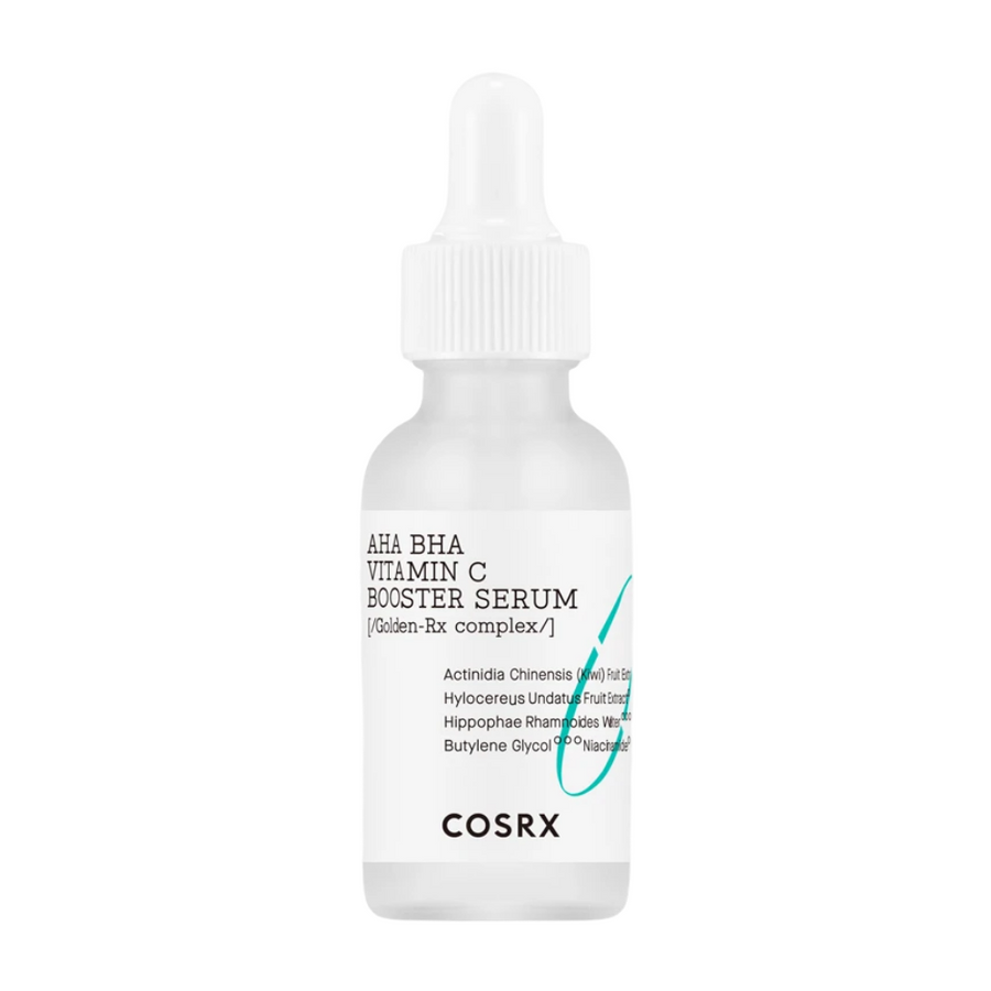 COSRX Refresh AHA BHA Vitamin C Booster Serum z AHA, BHA in vitaminom C, fotografiran na beli podlagi.