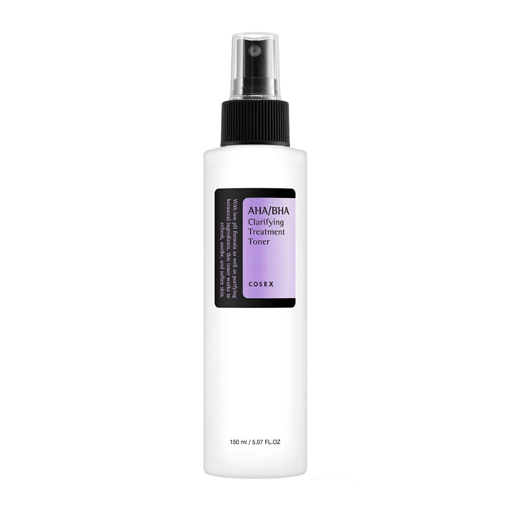 COSRX AHA/BHA Clarifying Treatment Toner 150ml učinkovito lušči in obravnava ogrce.