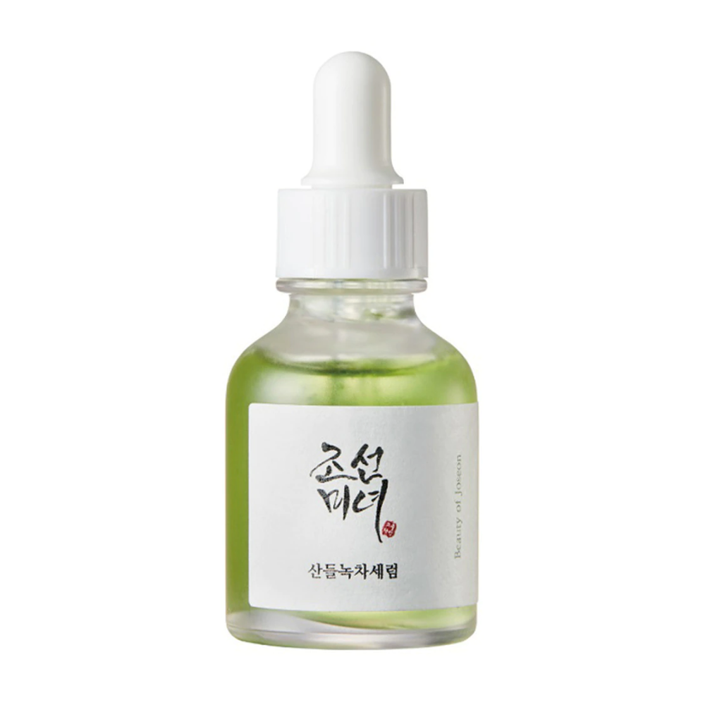 Steklenička Beauty of Joseon Calming Serum 30ml na beli podlagi s pantenolom.