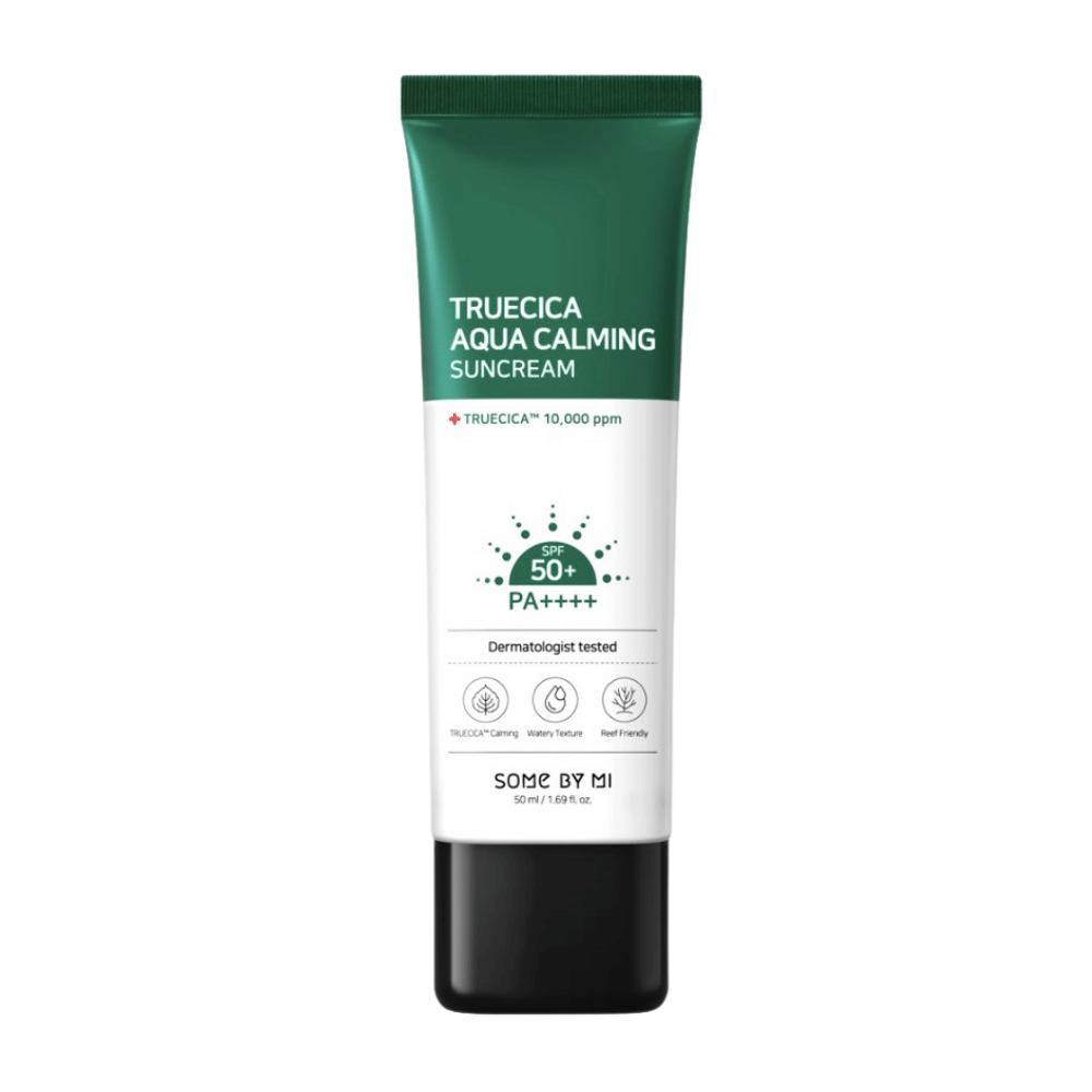 Some By Mi's Truecica Aqua Calming Sun Cream 50ml sončna krema za občutljivo kožo zaščita pred UV-žarki.